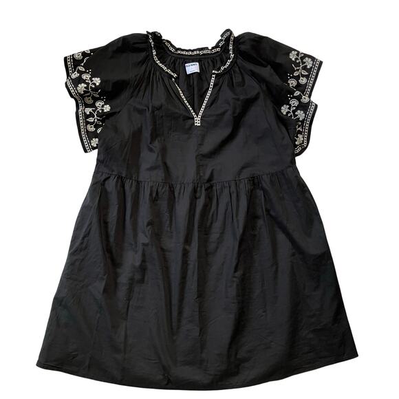 Old Navy 100% Cotton Embroidered A-Line Dress Size Large Black White - Picture 1 of 6